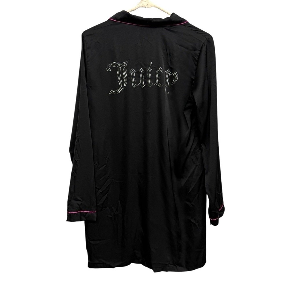 Juicy Couture Y2K Sleepshirt Nightie Jeweled Bedazzled Rhinestone Black Robe S‎